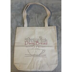 Daily Bread Books & More Canvas Tote Bag Cream Bookstore Coffee Graphic Kansas